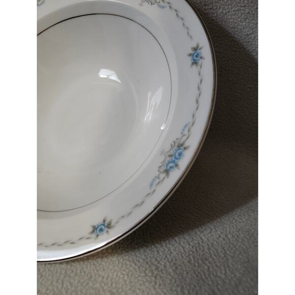 Vintage STYLE HOUSE Fine China CORSAGE 11" Oval Serving Bowl Blue Flowers Silver - Picture 3 of 7
